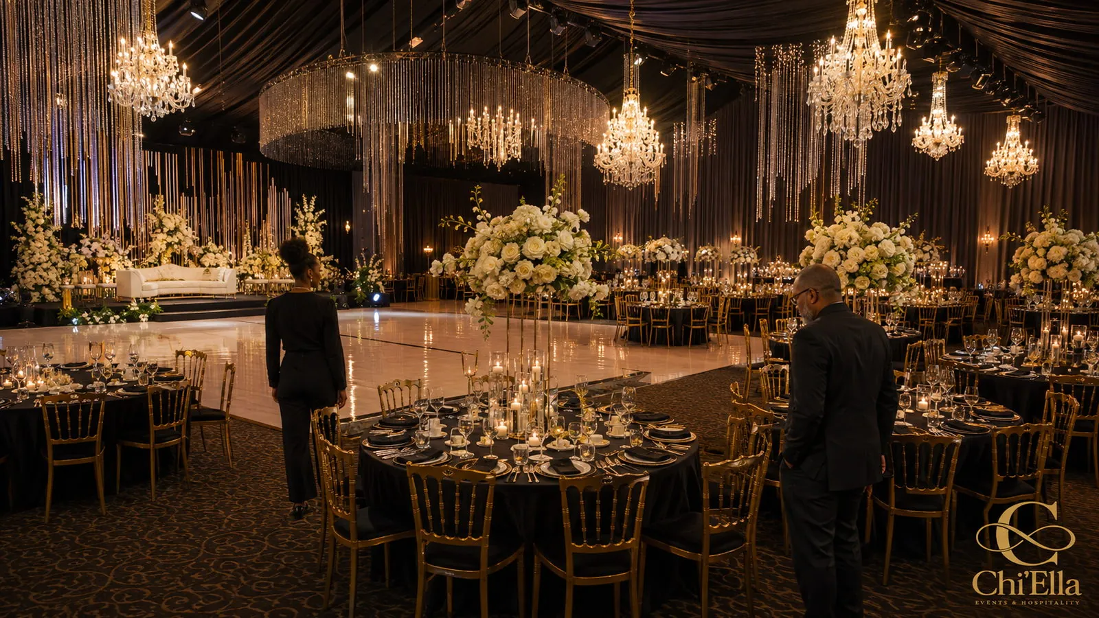 Royal navy and gold wedding décor